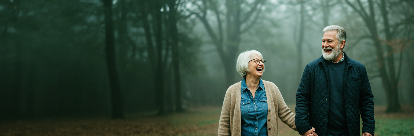 old couple enjoying forest view together
